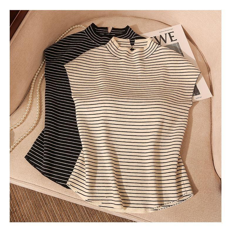 Sleeveless High Neck Striped Knitted Top Product Image