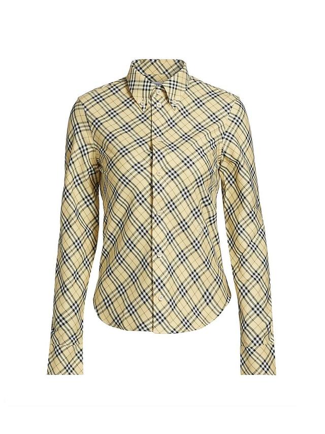 Womens Check Cotton Twill Button-Down Shirt Product Image