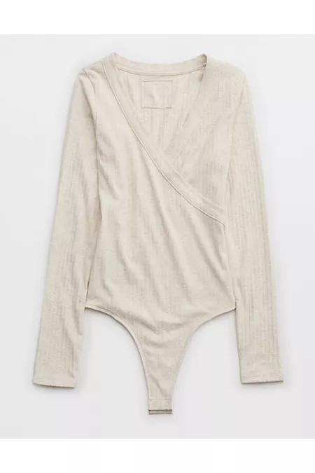 Aerie Long Sleeve Cross Front Bodysuit Women's Product Image