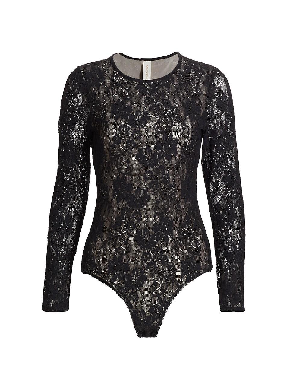 Womens Lace Long-Sleeve Bodysuit Product Image