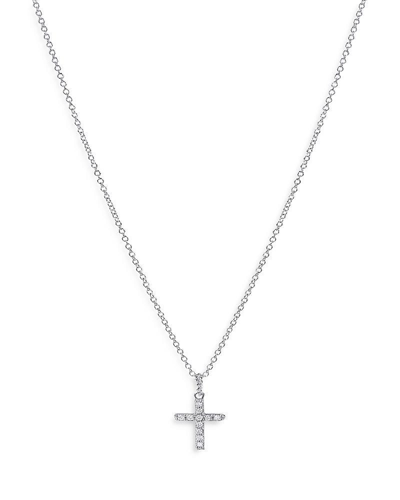 Womens White Gold Cable Collectibles Diamond Cross Pendant Necklace Product Image