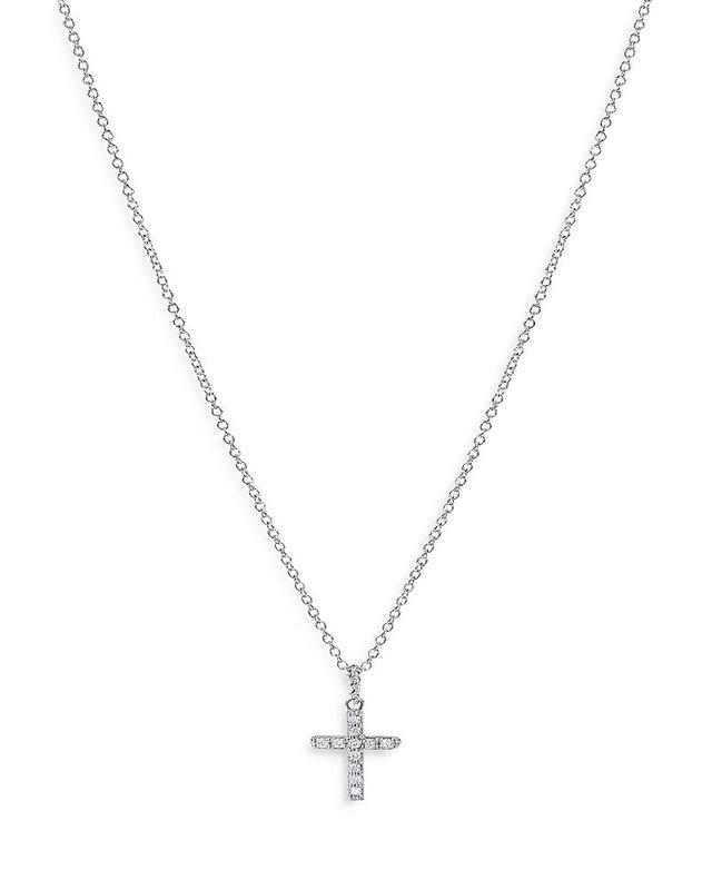 Womens White Gold Cable Collectibles Diamond Cross Pendant Necklace Product Image