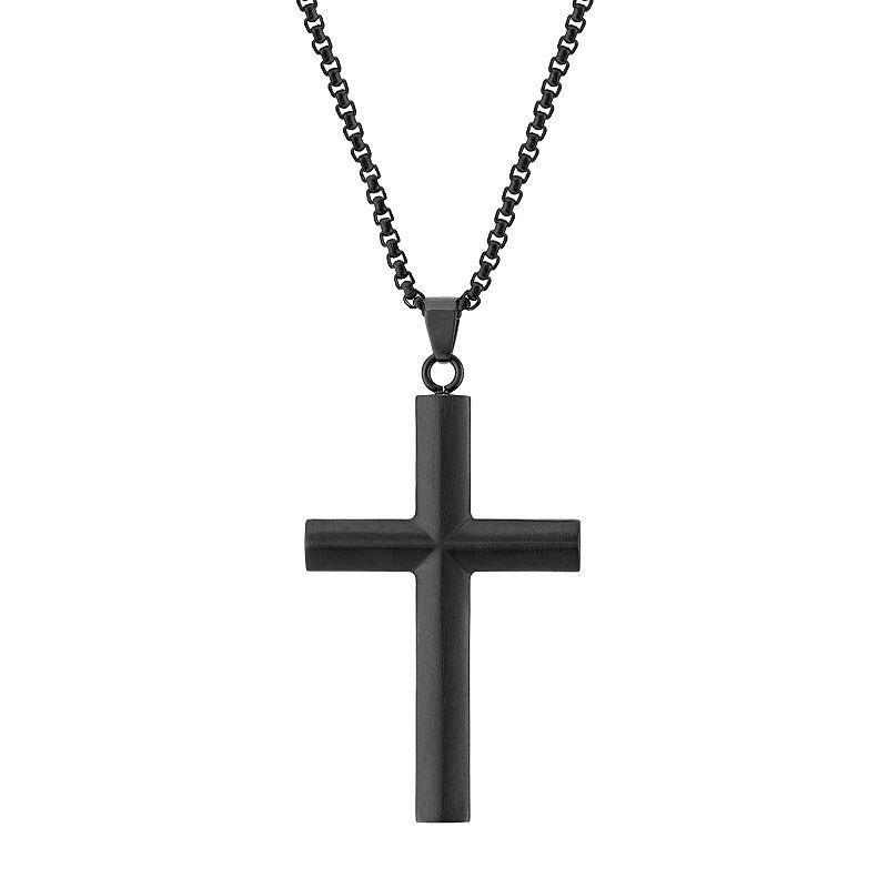 LYNX Mens Stainless Steel Cross Pendant Necklace Black Product Image