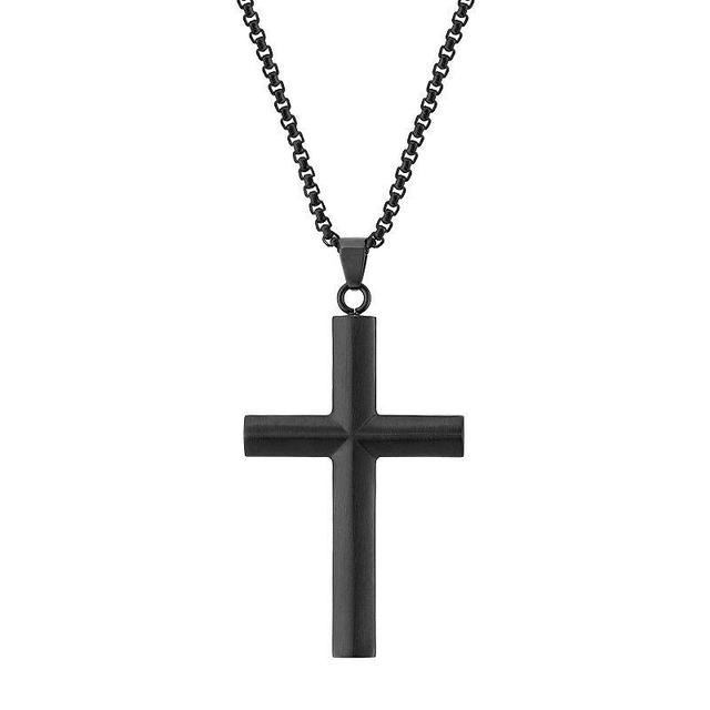 LYNX Mens Stainless Steel Cross Pendant Necklace Black Product Image