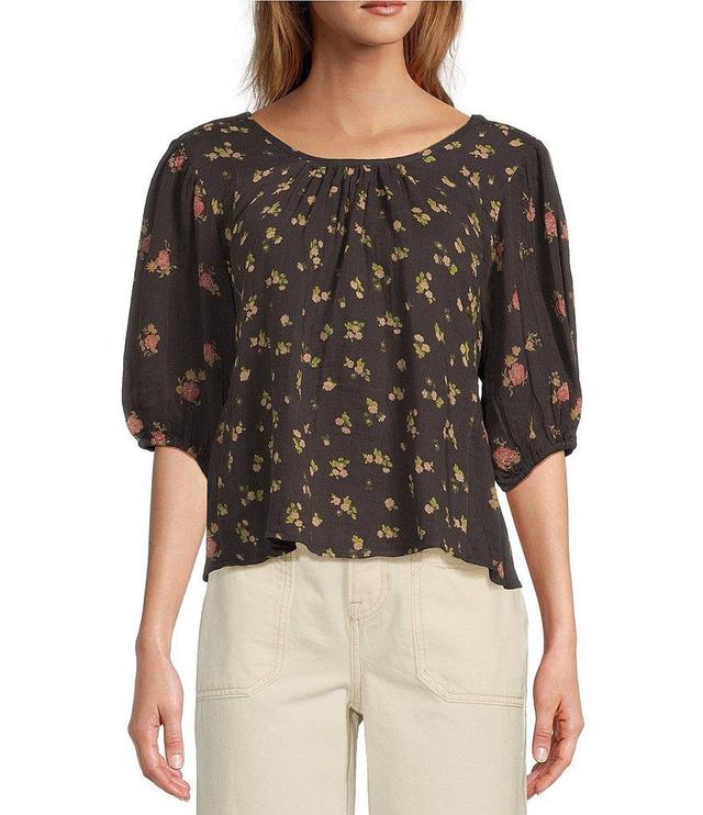 Free People Chloe Floral Print Scoop Neck Short Sleeve Back Tie Top Product Image