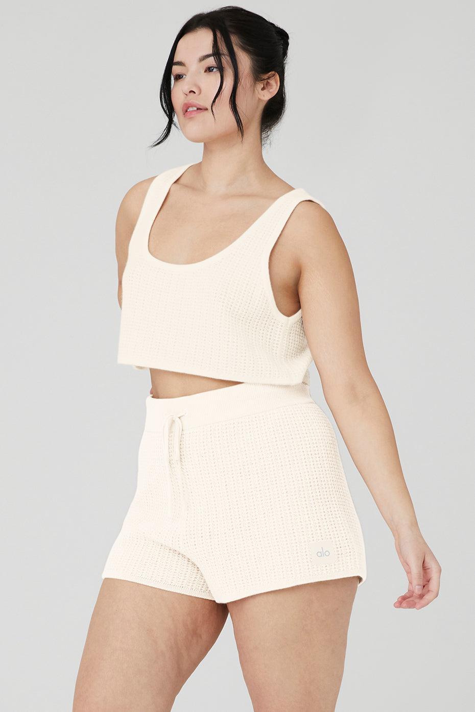 Cashmere Plush Waffle Cropped Tank - Ivory Female Product Image