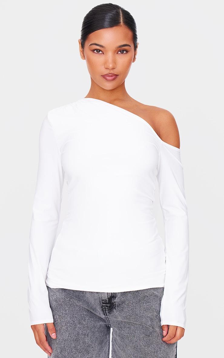  Cream Slinky Asymmetric Long Top Product Image