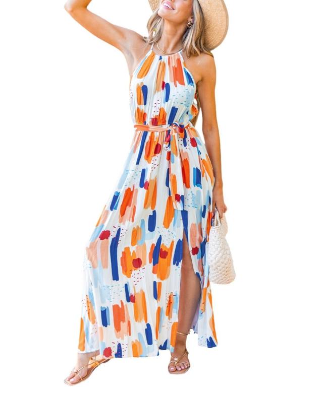 Cupshe Womens Abstract Print Waist Tie Maxi Beach Dress Product Image