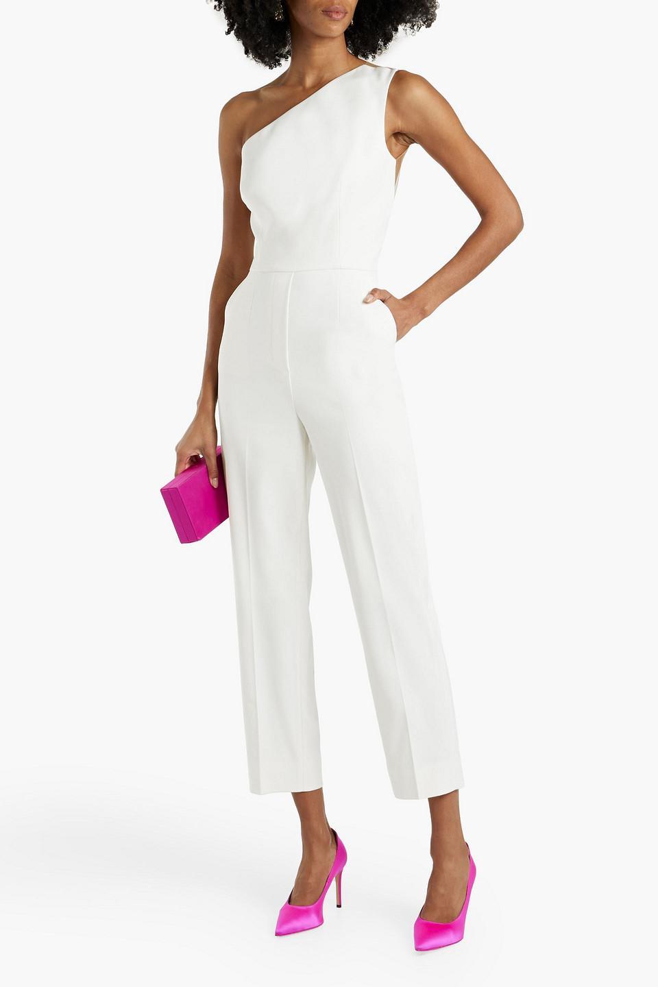 One-shoulder Wool-blend Twill Jumpsuit In Ivory Product Image