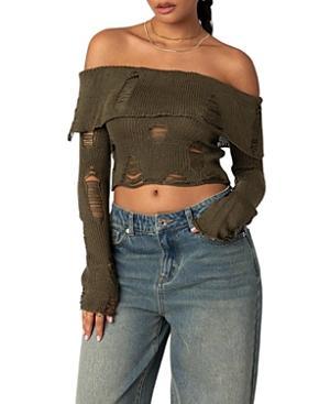 Edikted Distressed Fold Over Sweater Product Image