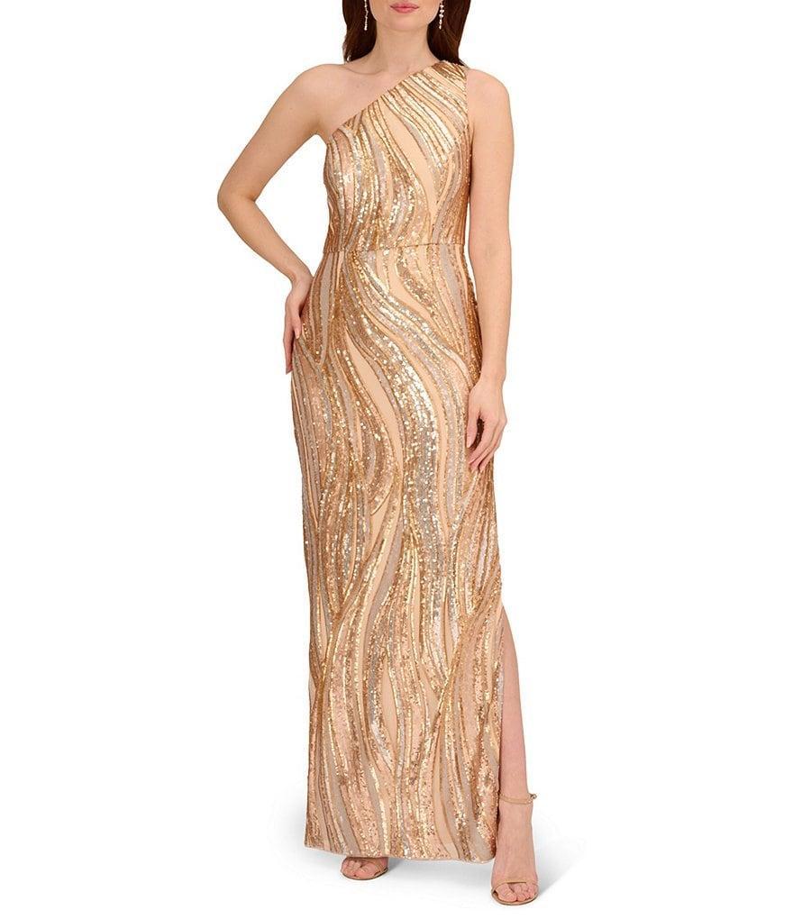 Adrianna Papell Sequin One Shoulder Sleeveless Gown Product Image