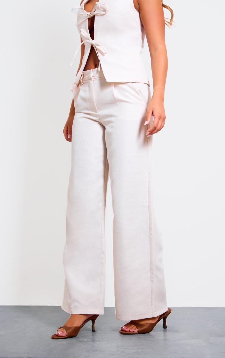 Cream Premium Textured Tailored Wide Leg Trousers Product Image