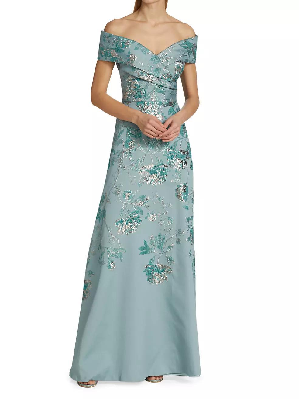 Metallic Jacquard Off-The-Shoulder Gown Product Image