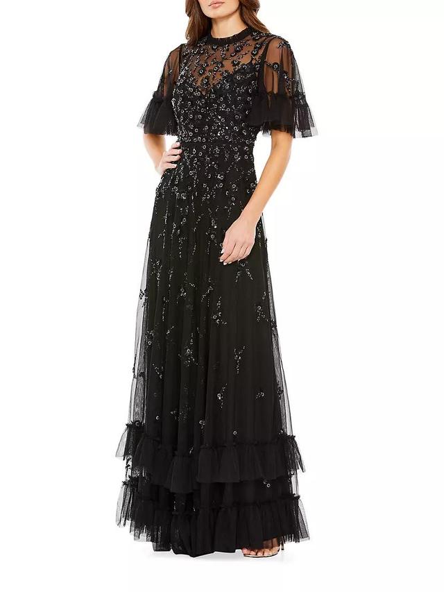 Floral Sequin-Embellished A-Line Gown Product Image