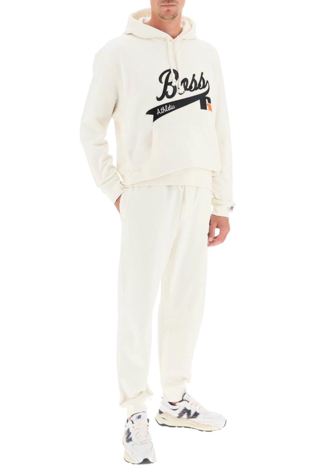 Boss X Russell Athletic Logo-print Stretch-cotton Hoody In Open White Product Image