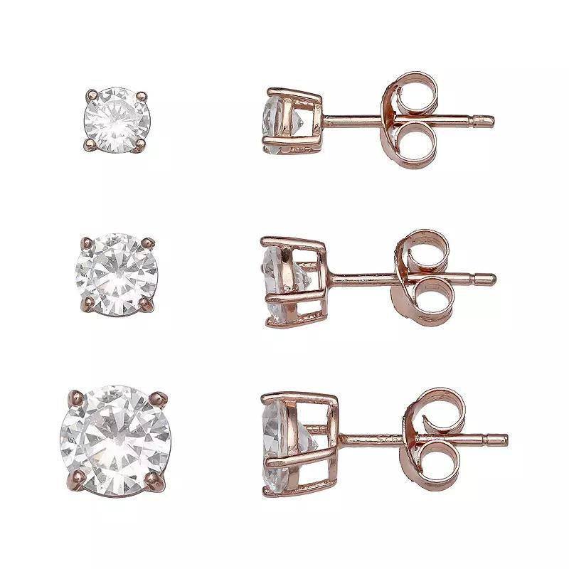 PRIMROSE 18k Rose Gold Over Silver Cubic Zirconia Stud Earring Set, Womens, Pink Product Image