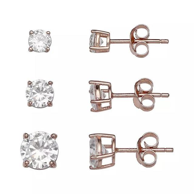 PRIMROSE 18k Rose Gold Over Silver Cubic Zirconia Stud Earring Set, Womens, Pink Tone Product Image