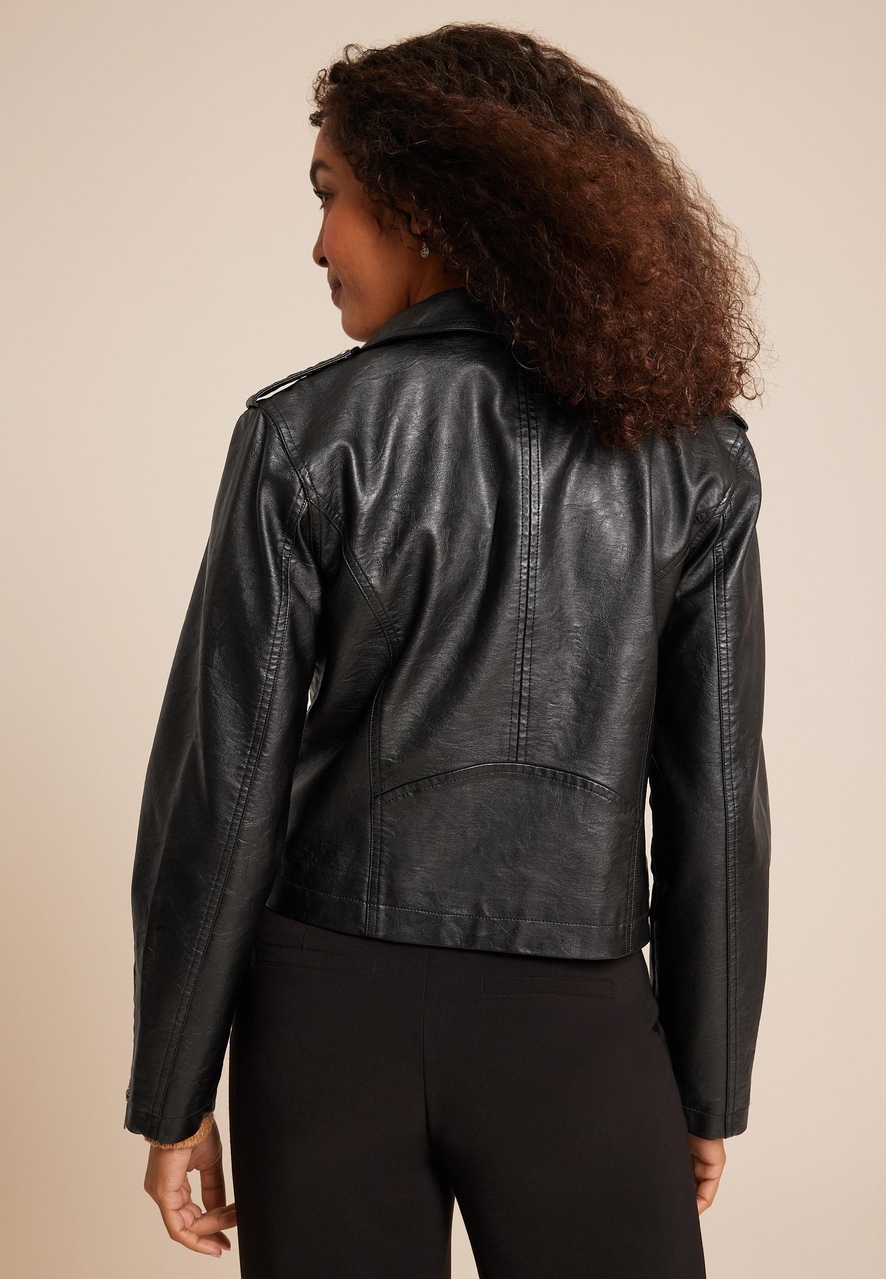 Black Faux Leather Moto Jacket Product Image