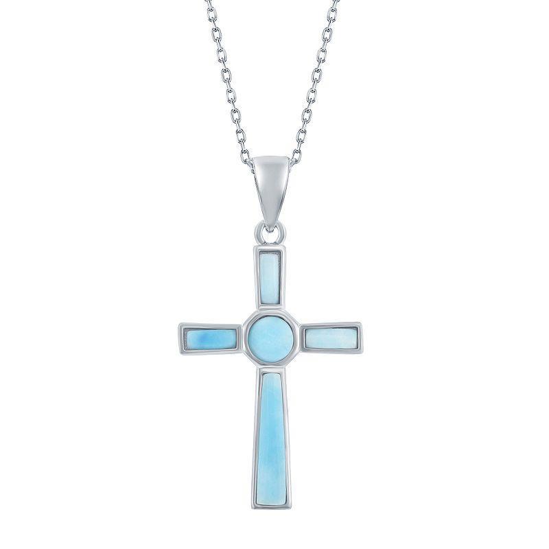 Sterling Silver Larimar Cross Pendant Necklace, Womens Blue Product Image