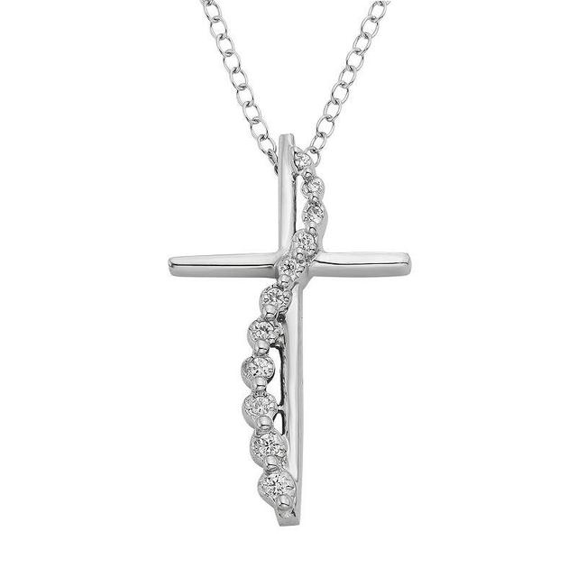 1/10 Carat T.W. Diamond 14k White Gold Cross Pendant Necklace, Womens Product Image