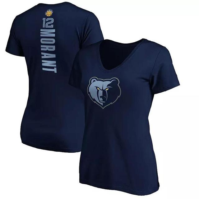 Womens Fanatics Branded Ja Morant Navy Memphis Grizzlies Playmaker Logo Name & Number V-Neck T-Shirt Grz Blue Product Image