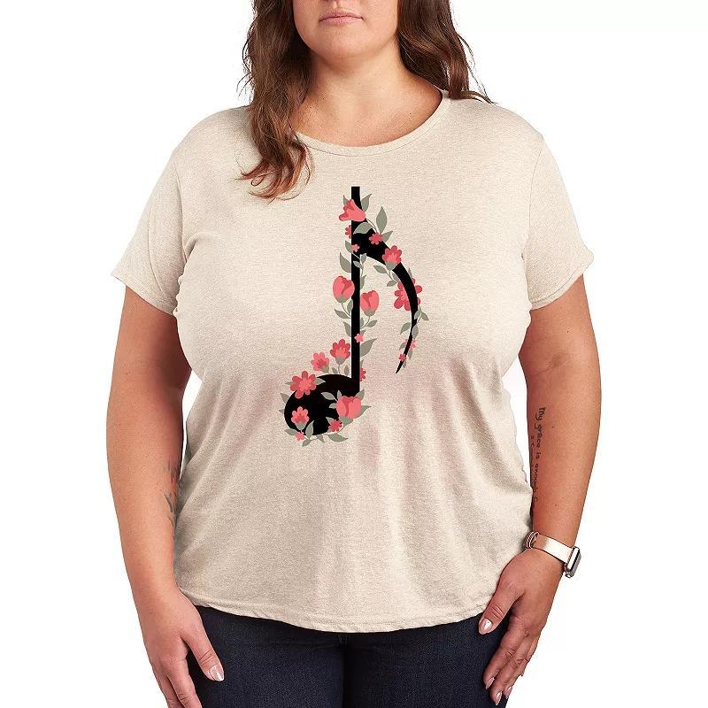 Plus Floral Music Note Graphic Tee, Womens Beig/Green Product Image