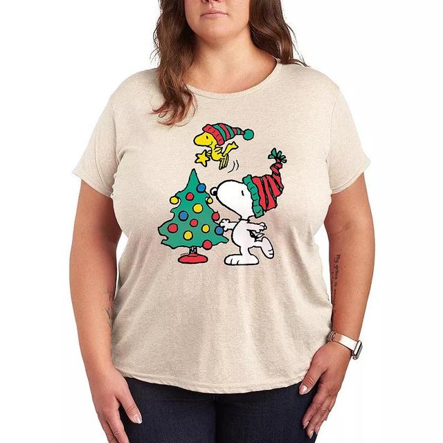 Plus Size Peanuts Snoopy & Woodstock Christmas Tree Graphic Tee, Womens Product Image