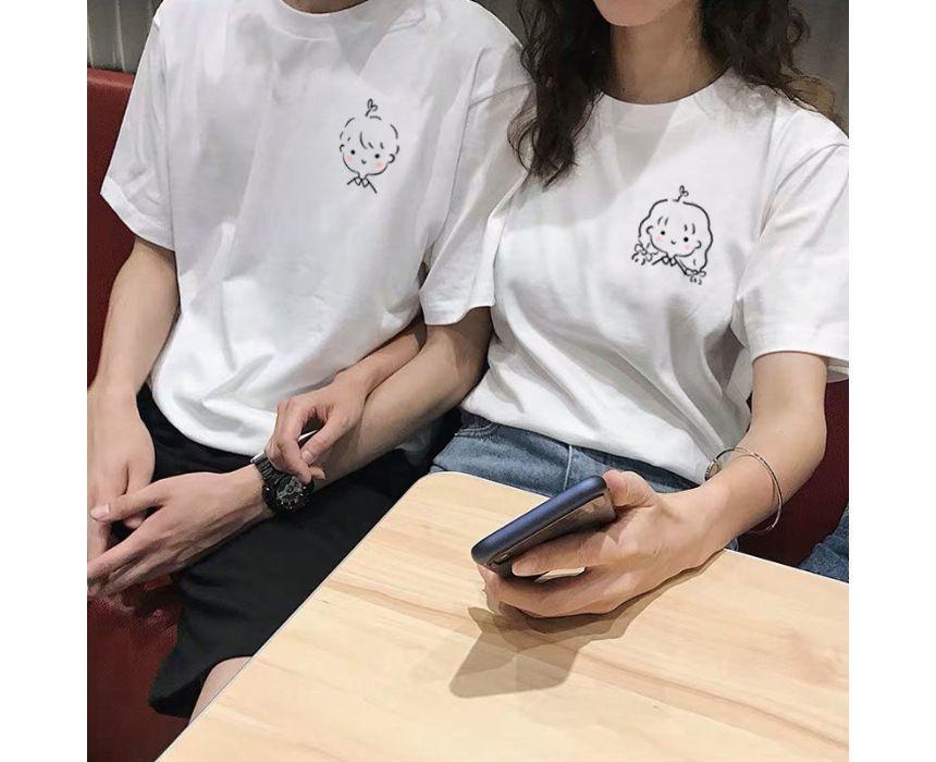 Couple Matching Short-Sleeve Crew Neck Cartoon Print Tee Product Image