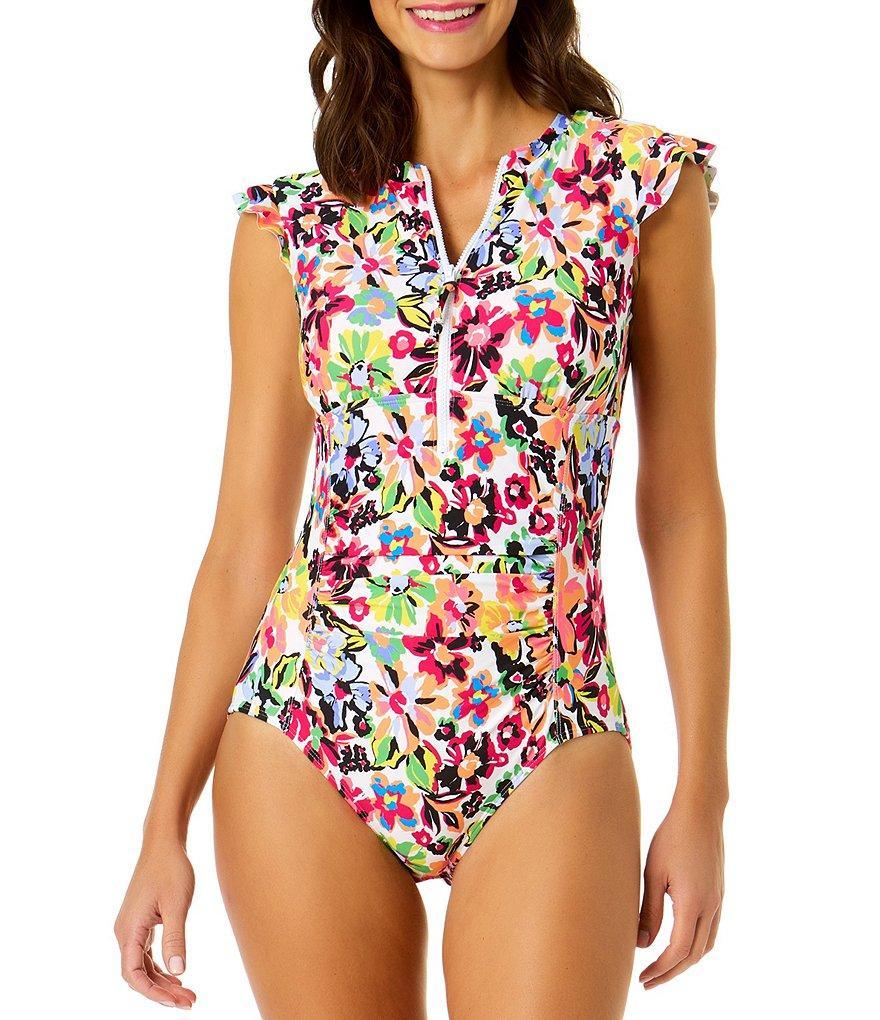 Anne Cole Sun Blossom Floral Print Flutter Sleeve One Piece Swimsuit Product Image