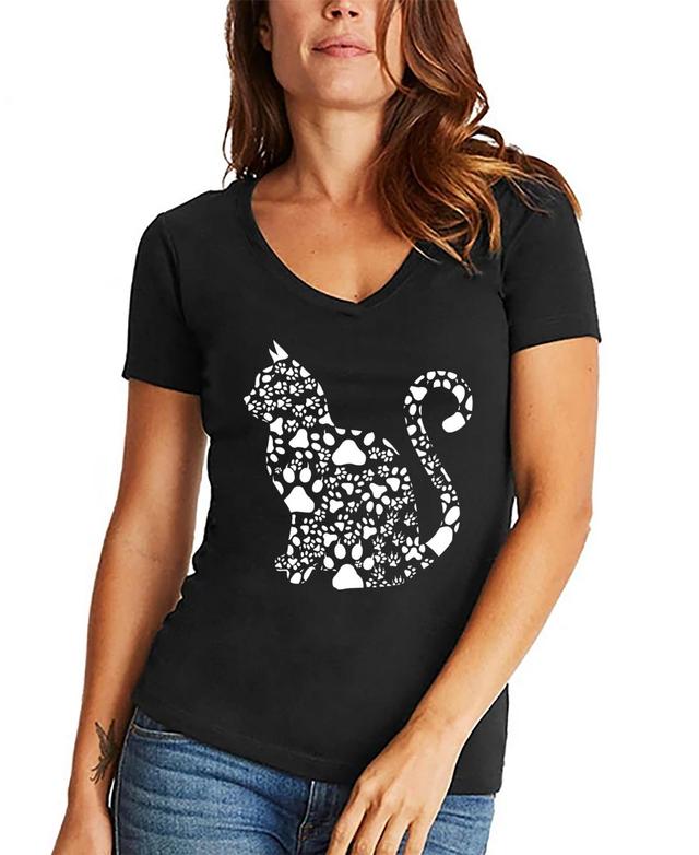 La Pop Art Womens Word Art Cat Paws V-Neck T-Shirt Product Image