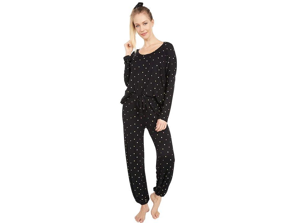 Plush Ultra Soft Heart Jersey Pajama + Scrunchie Set Multi) Women's Pajama Sets Product Image