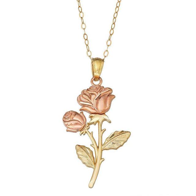 10k Gold Two Tone Flower Pendant Necklace, Womens, 10k 2tone Product Image