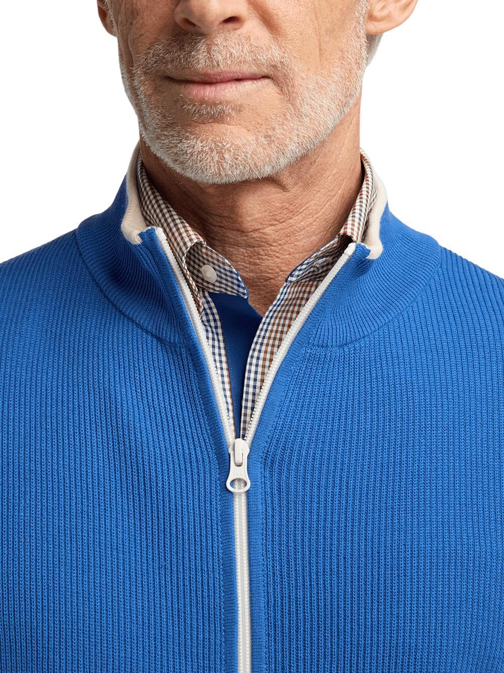 Cotton Full Zip Mock Neck Vest - Blue Product Image