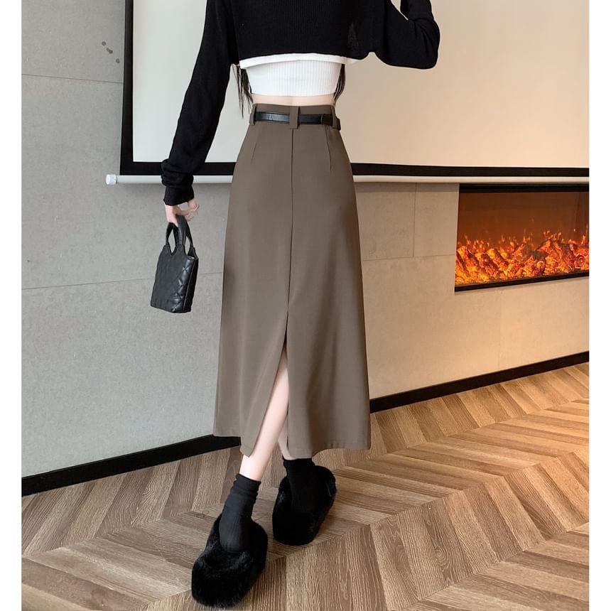 High Waist Plain Pleated Midi A-Line Skirt Product Image