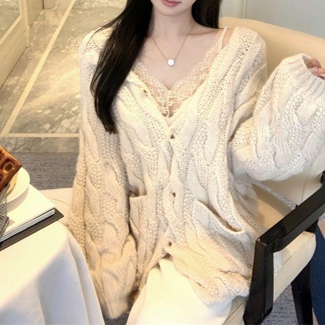 V-Neck Plain Cardigan Product Image