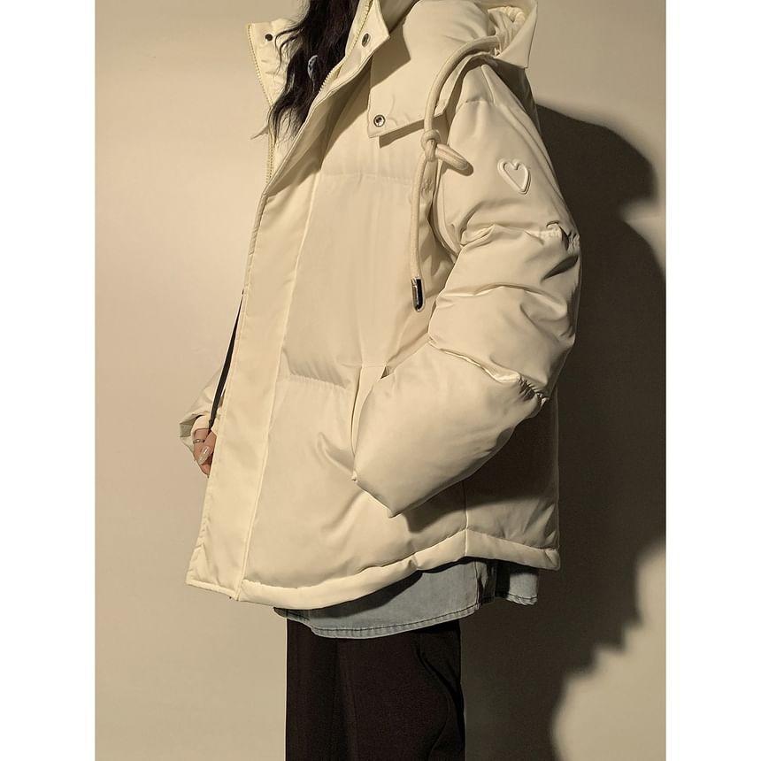 Stand Collar Plain Hood Zip Puffer Jacket Product Image