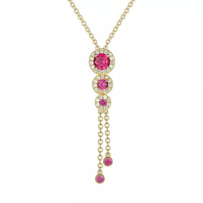 14k Gold Over Silver Lab-Created Ruby & White Sapphire Drop Necklace, Womens Gold Tone Product Image