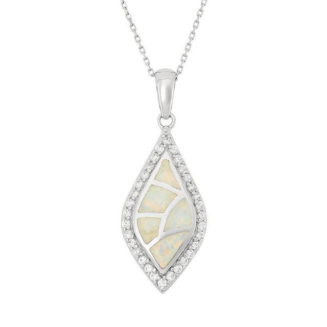 Lab-Created Opal & Cubic Zirconia Sterling Silver Mosaic Marquise Pendant Necklace, Womens White Product Image