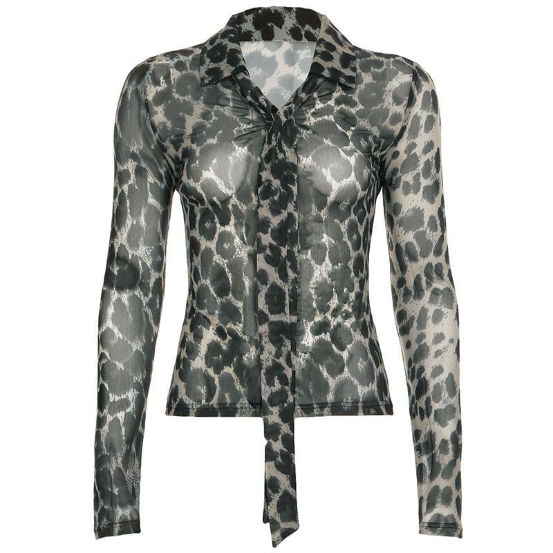 Long-Sleeve Leopard Print Shirt Product Image