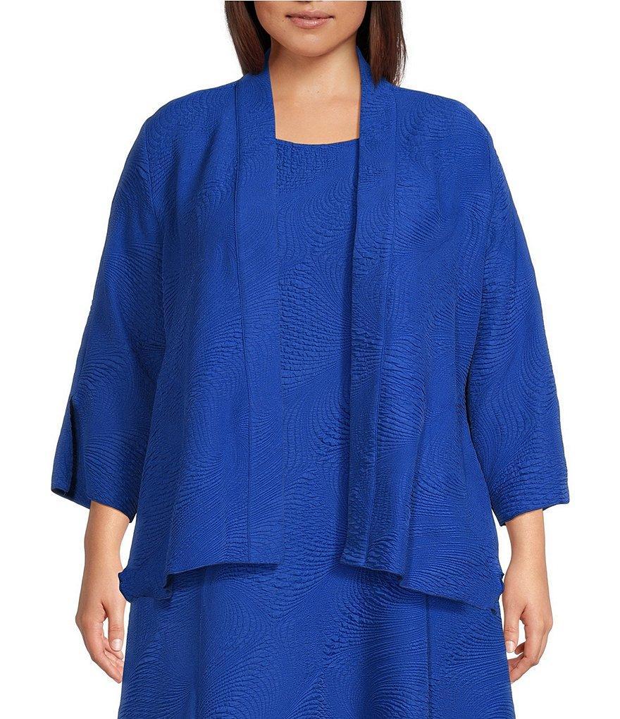 IC Collection Plus Size Wave Textured Knit Shawl Collar 3/4 Sleeve Open Front Jacket Product Image