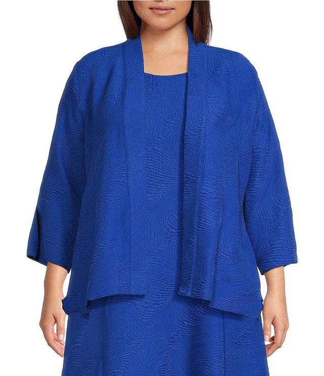 IC Collection Plus Size Wave Textured Knit Shawl Collar 3/4 Sleeve Open Front Jacket Product Image