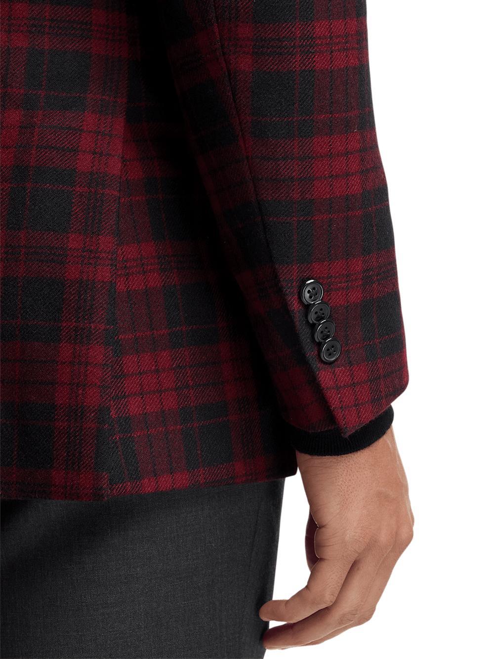 Wool Plaid Single Breasted Notch Lapel Sport Coat - Black/red Product Image