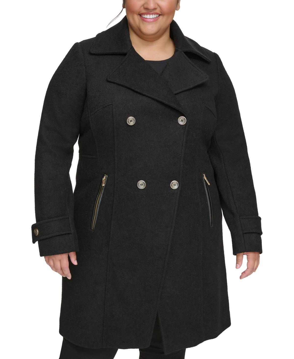 Guess Womens Plus Size Notched-Collar Double-Breasted Cutaway Coat Product Image