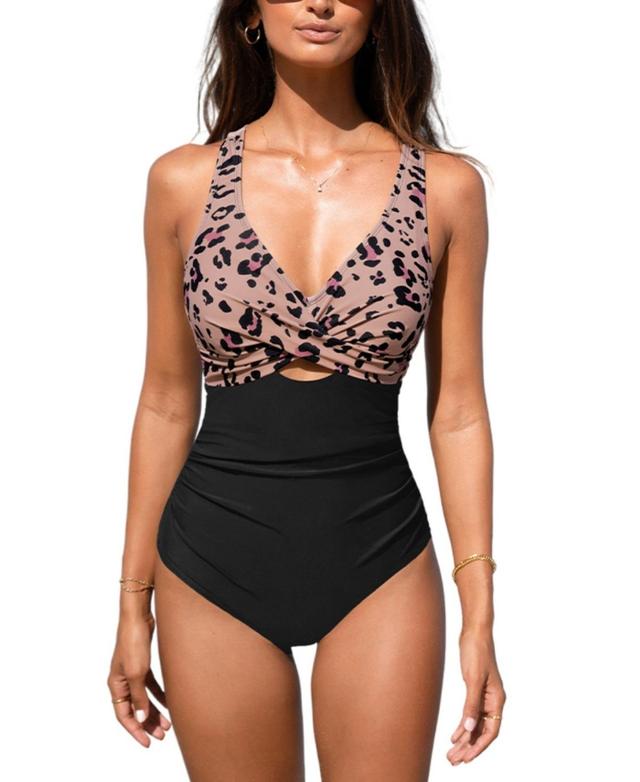 Womens Cross Back Ruched One Piece Swimsuit Product Image