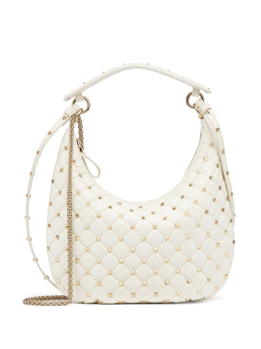 Small Rockstud Spike Tote Bag In White Product Image