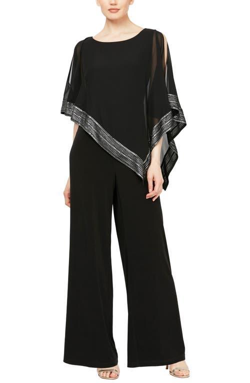 Ignite Evenings Foil Trim Boat Neck Asymmetric Cape Jumpsuit Product Image