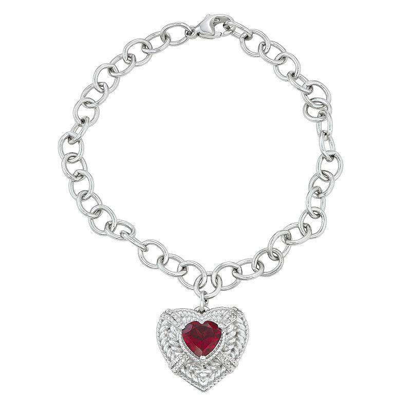 Jewelexcess Sterling Silver Gemstone & 1/10 Carat T.W. Diamond Bracelet, Womens Red Product Image