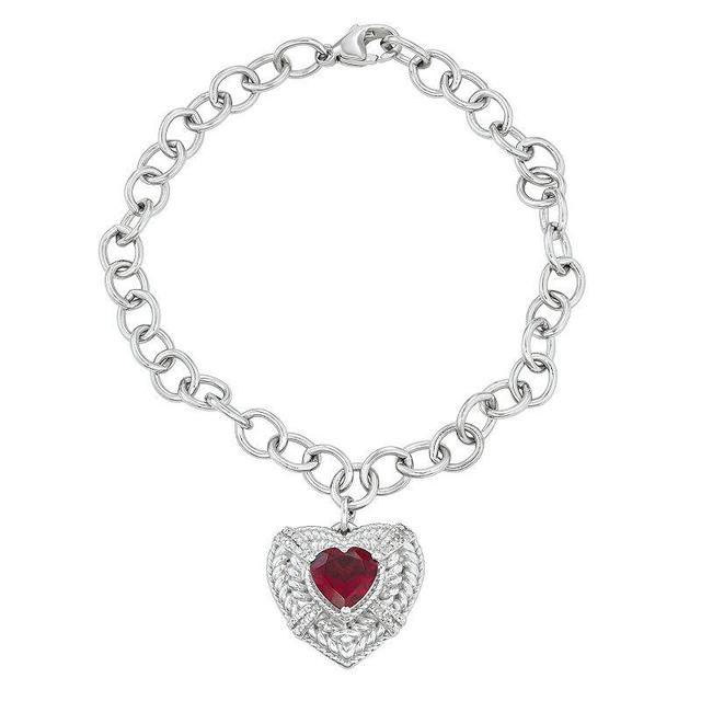 Jewelexcess Sterling Silver Gemstone & 1/10 Carat T.W. Diamond Bracelet, Womens Red Product Image