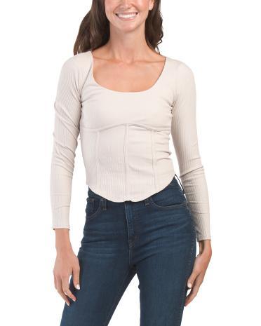 Long Sleeve Square Neck Top With Corset Taping for Women | Spandex/Cotton Product Image