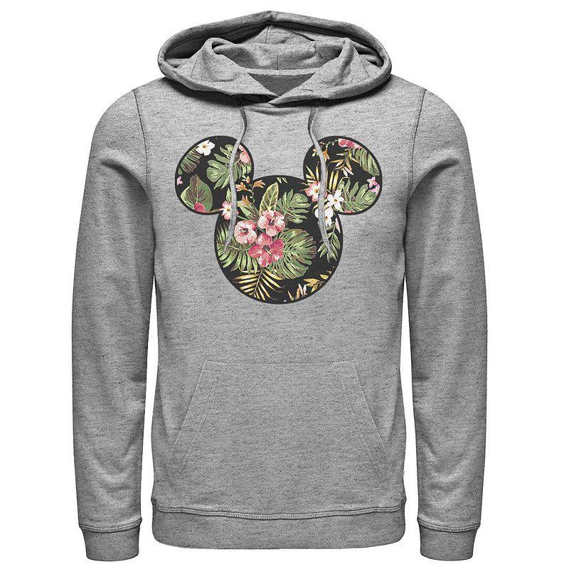 Disneys Mickey & Friends Mickey Mouse Mens Tropical Fill Hoodie Athletic Grey Product Image